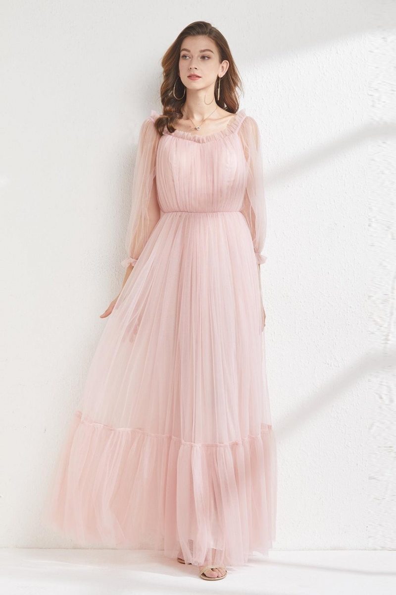2021 Summer Pink Mesh High Waist Slim Fit Elegant Fresh Bridesmaid Dress Banquet Dress Lace 7f9c0f0a cc60 4267 9cb4 153fc336c029